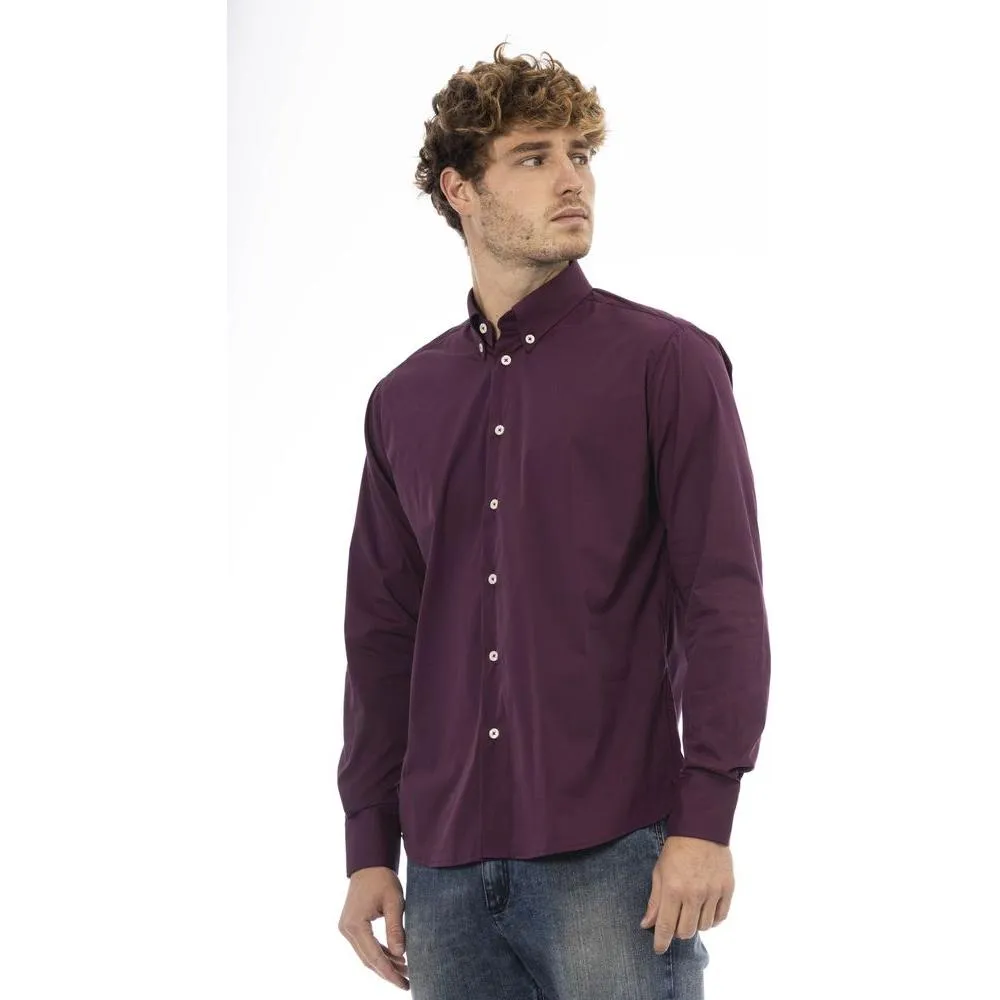 Baldinini Trend Burgundy Cotton Men Shirt