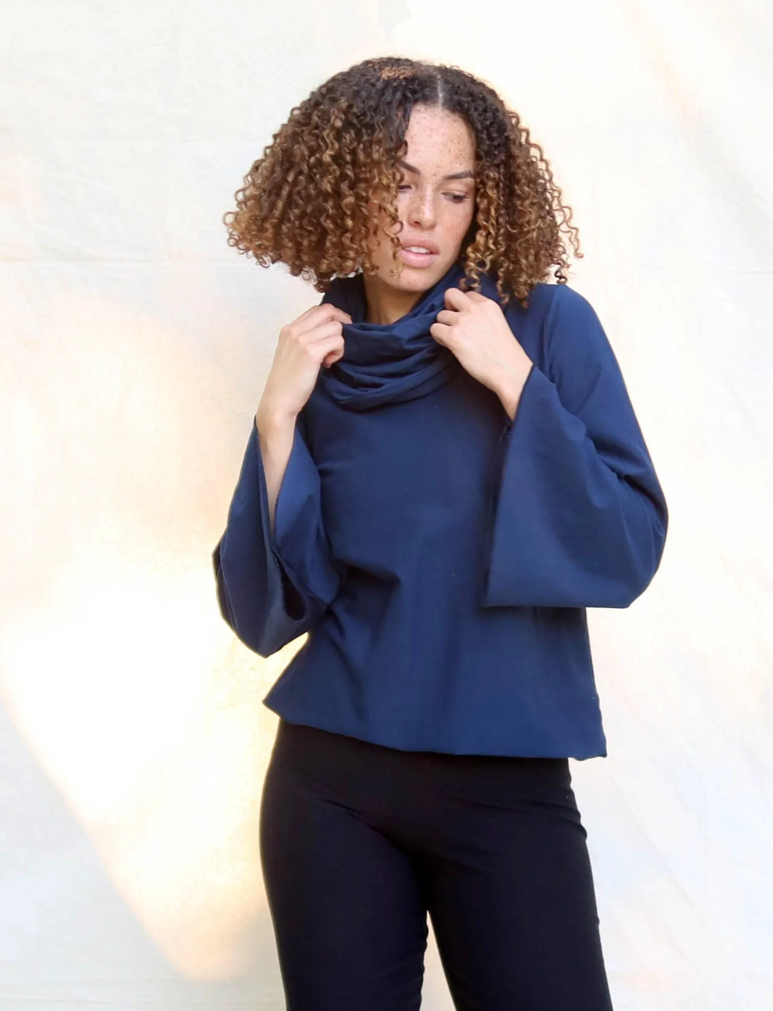 Bell Sleeve Chunky Cowl Ojai Cropped Shirt