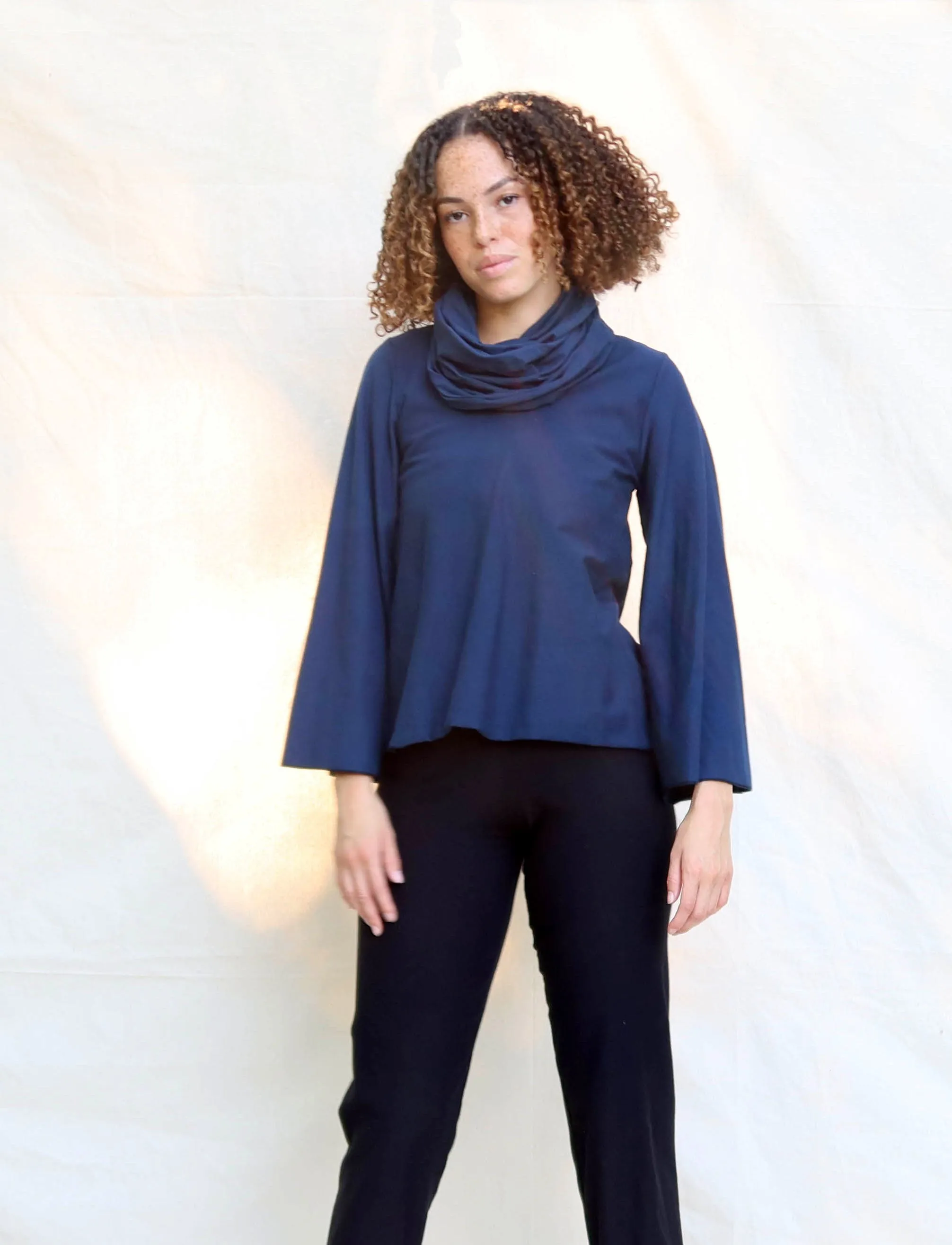 Bell Sleeve Chunky Cowl Ojai Cropped Shirt