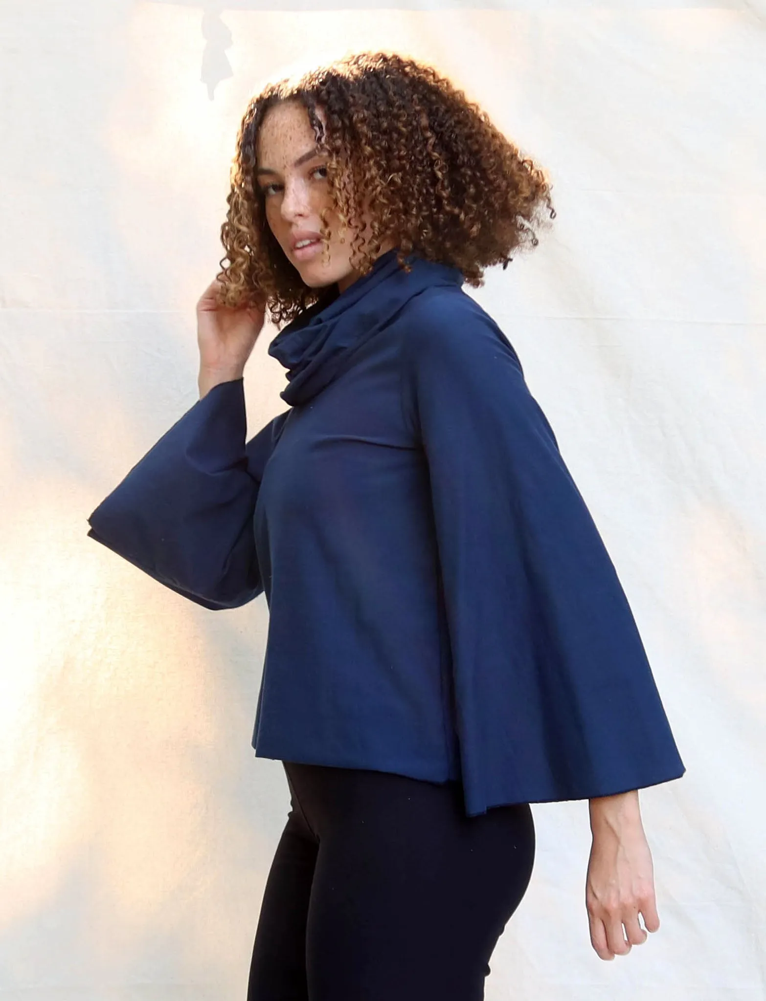 Bell Sleeve Chunky Cowl Ojai Cropped Shirt