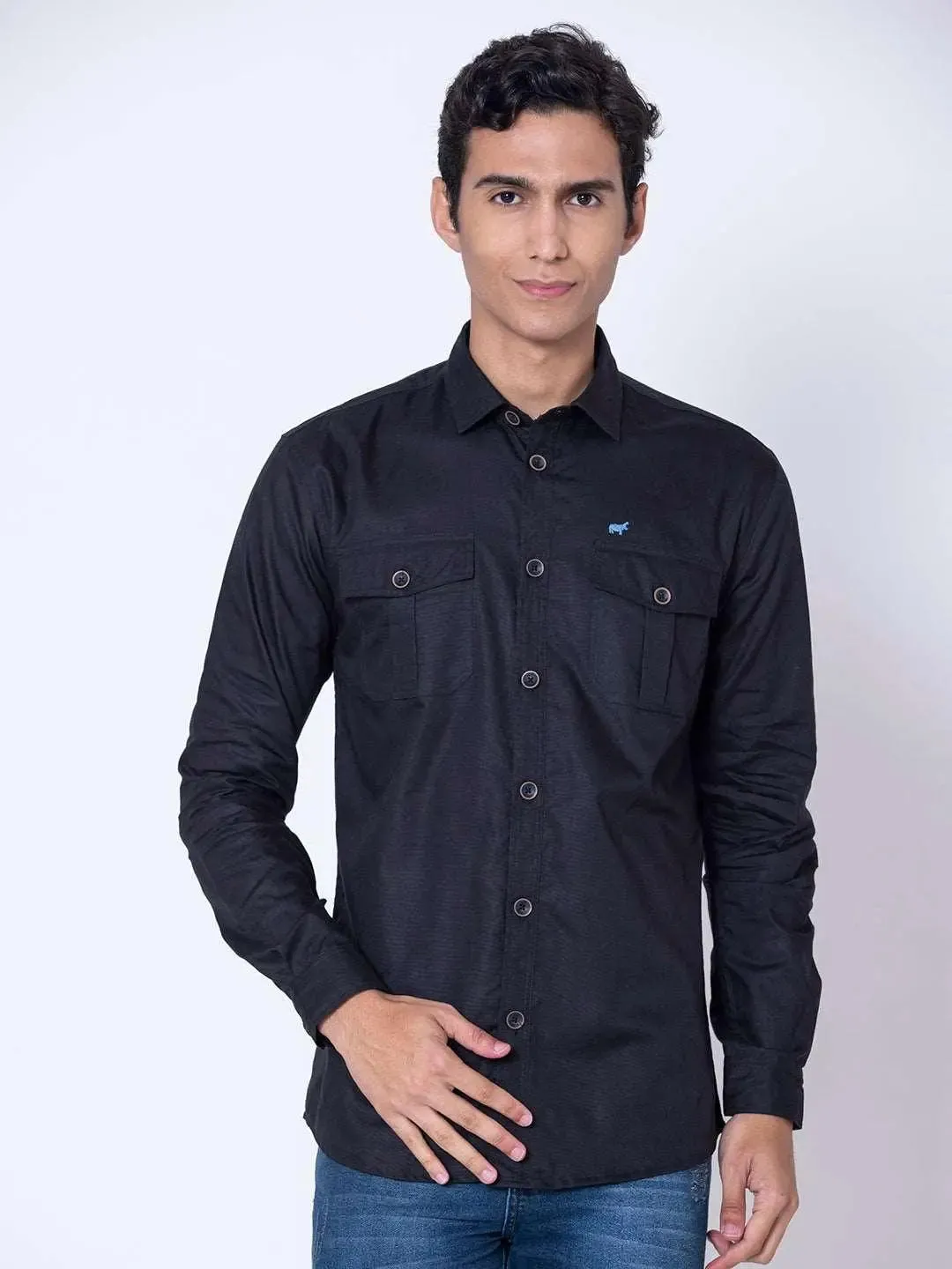 Black Double Pocket Casual Shirt