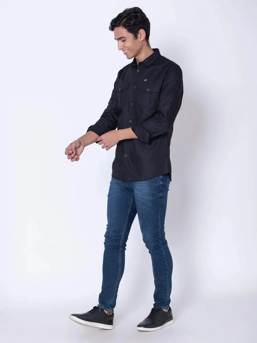 Black Double Pocket Casual Shirt