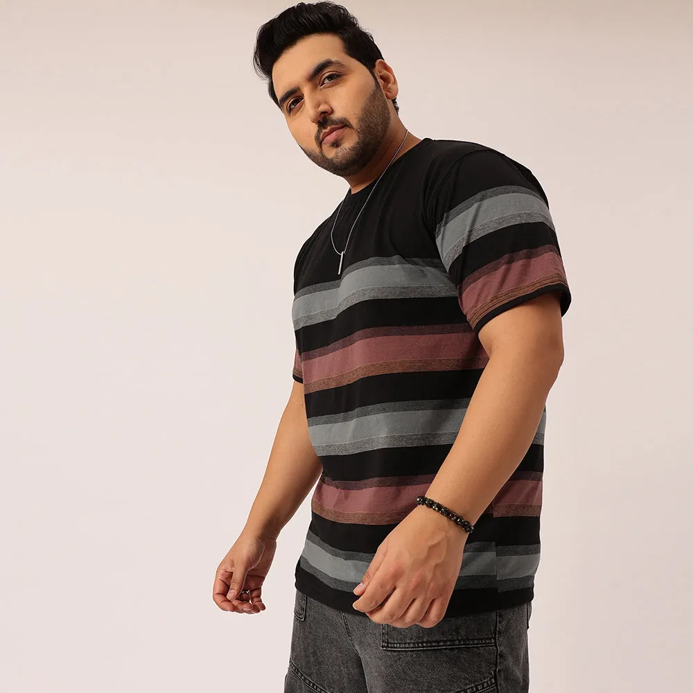 Black Red Stripe Round Neck T-shirt