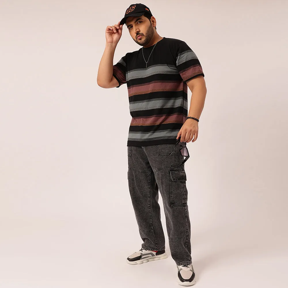 Black Red Stripe Round Neck T-shirt