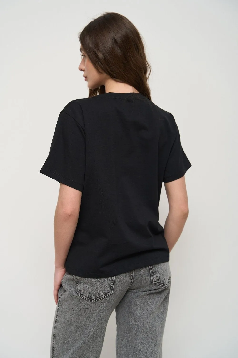 Black Ribbed Seam Detail T-Shirt