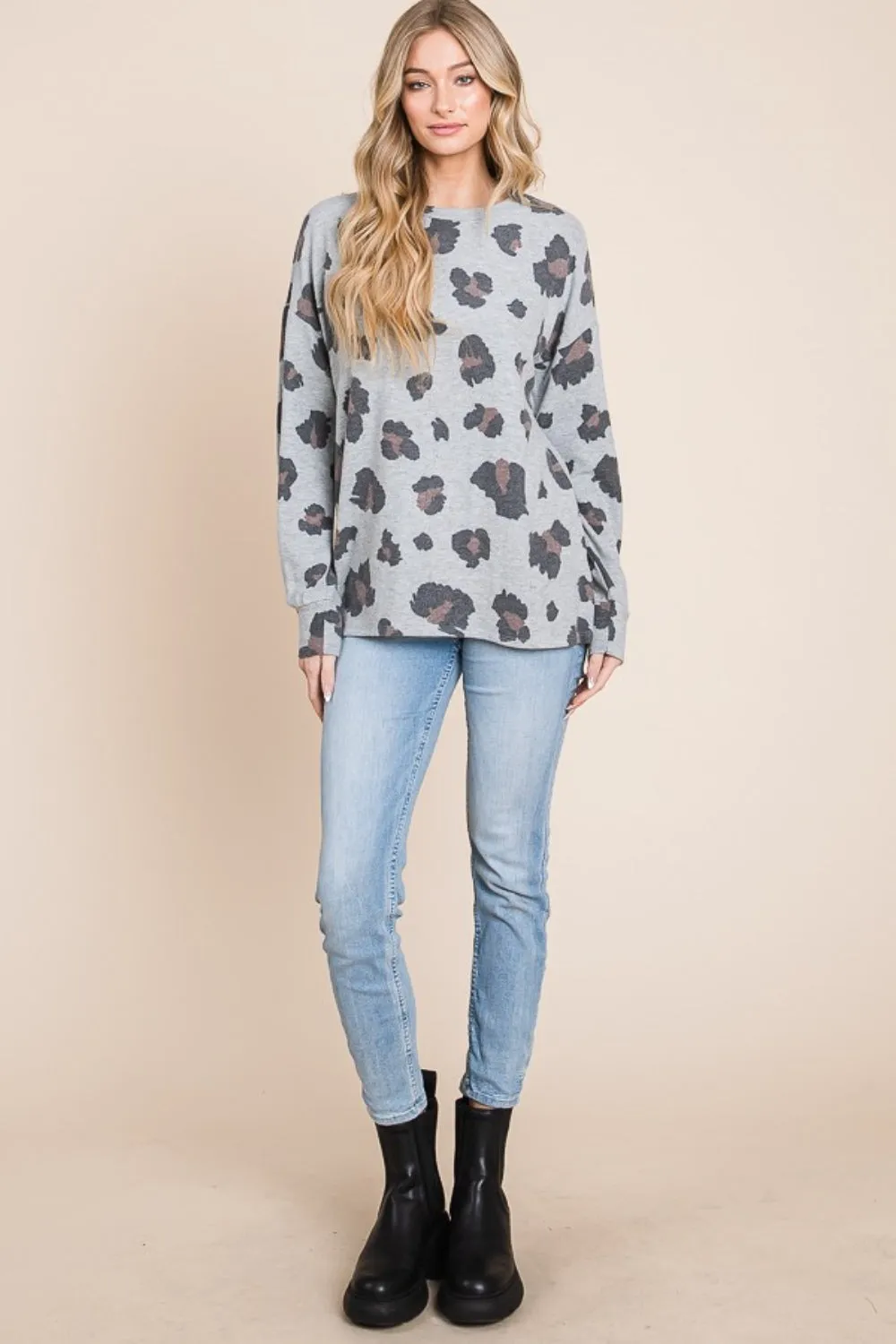 BOMBOM Leopard Drop Shoulder T-Shirt