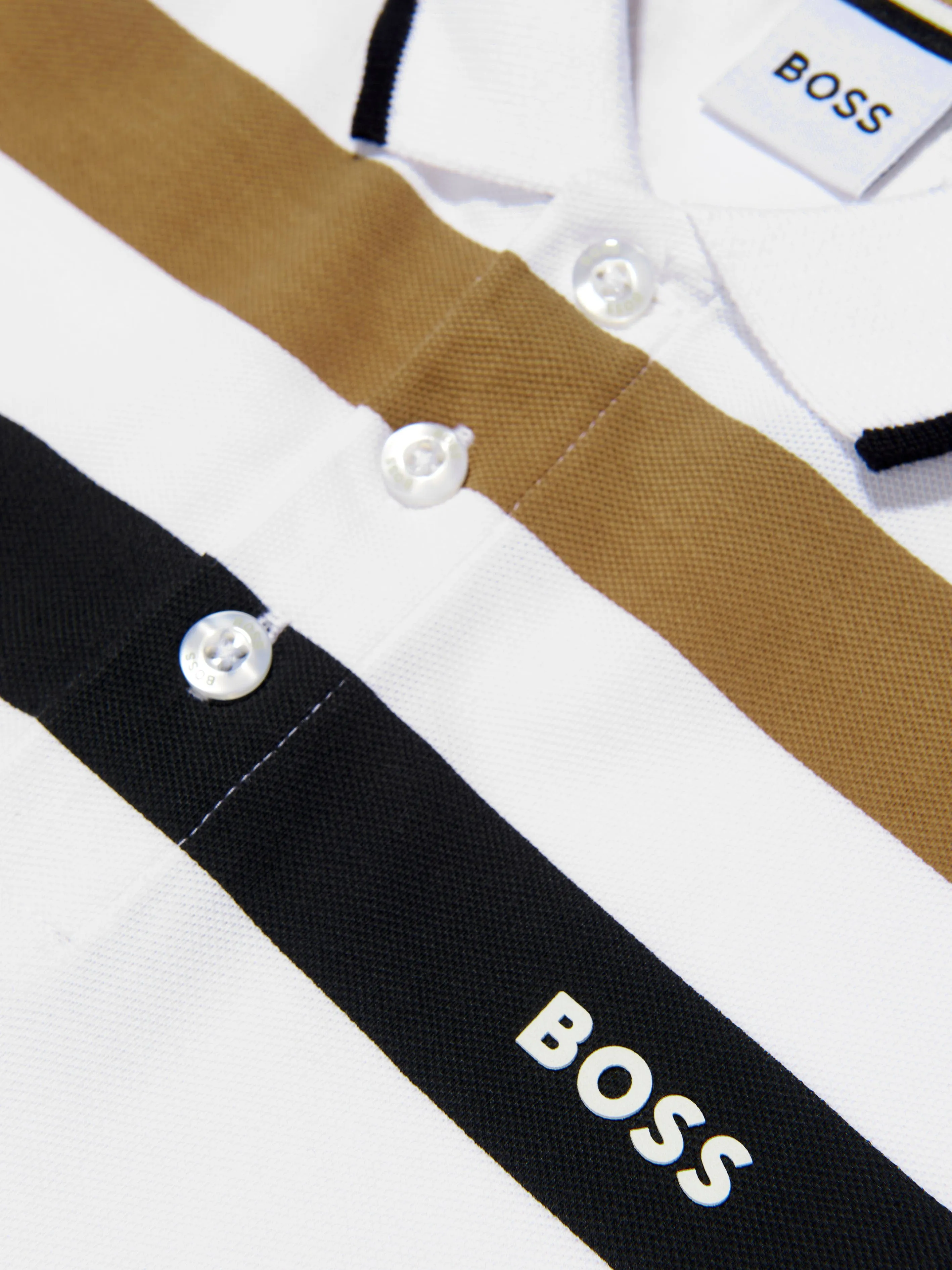 BOSS Boys Striped Polo Shirt In White