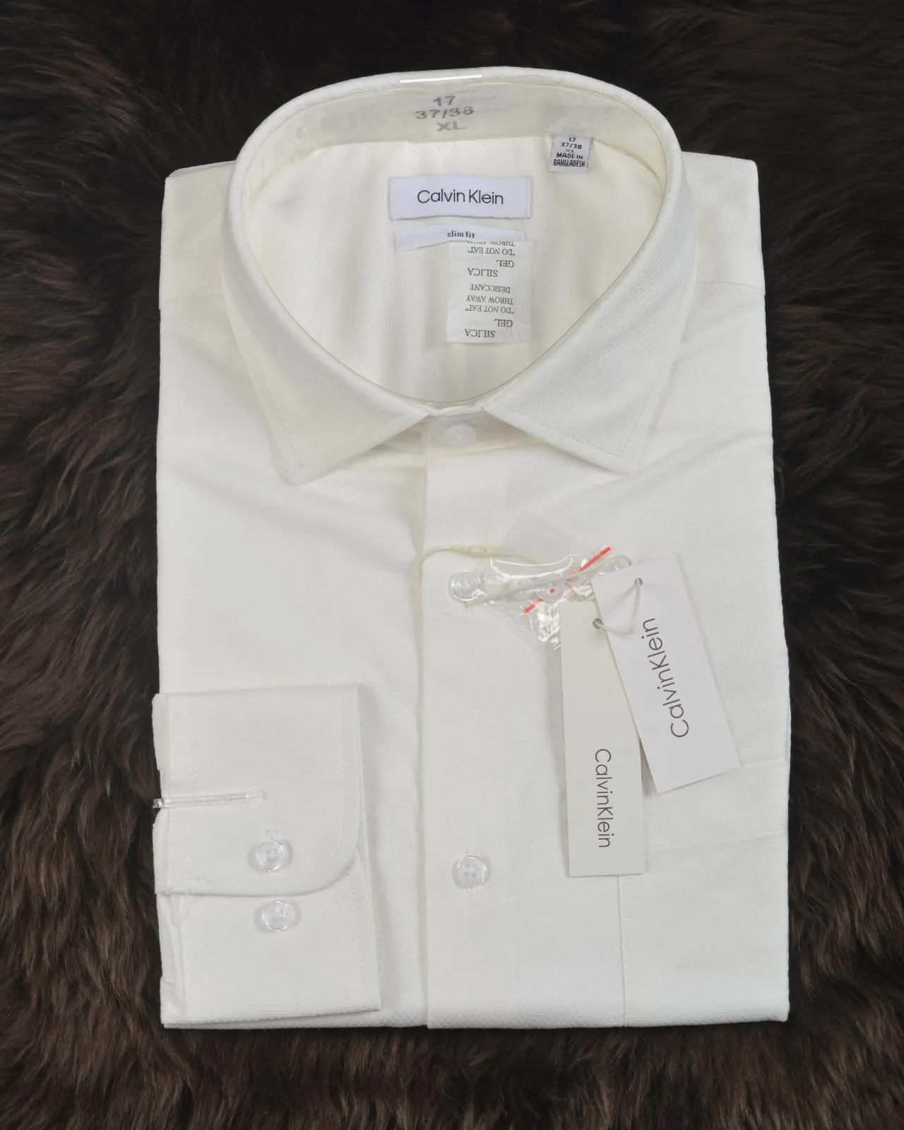 Calvin klein Steel Solid Herringbone Dress Shirt WHITE