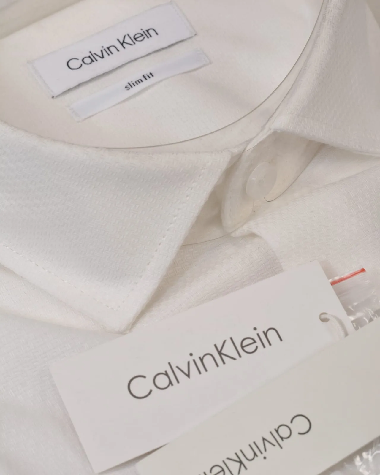 Calvin klein Steel Solid Herringbone Dress Shirt WHITE