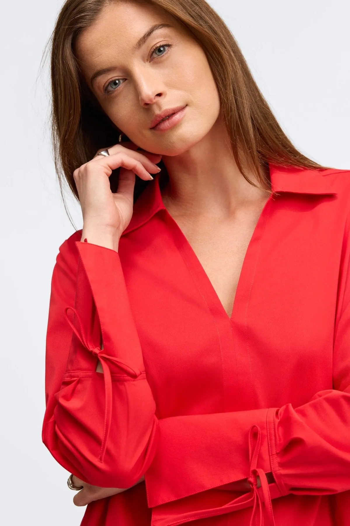 Carla Stretch No Iron Tie Sleeve Popover