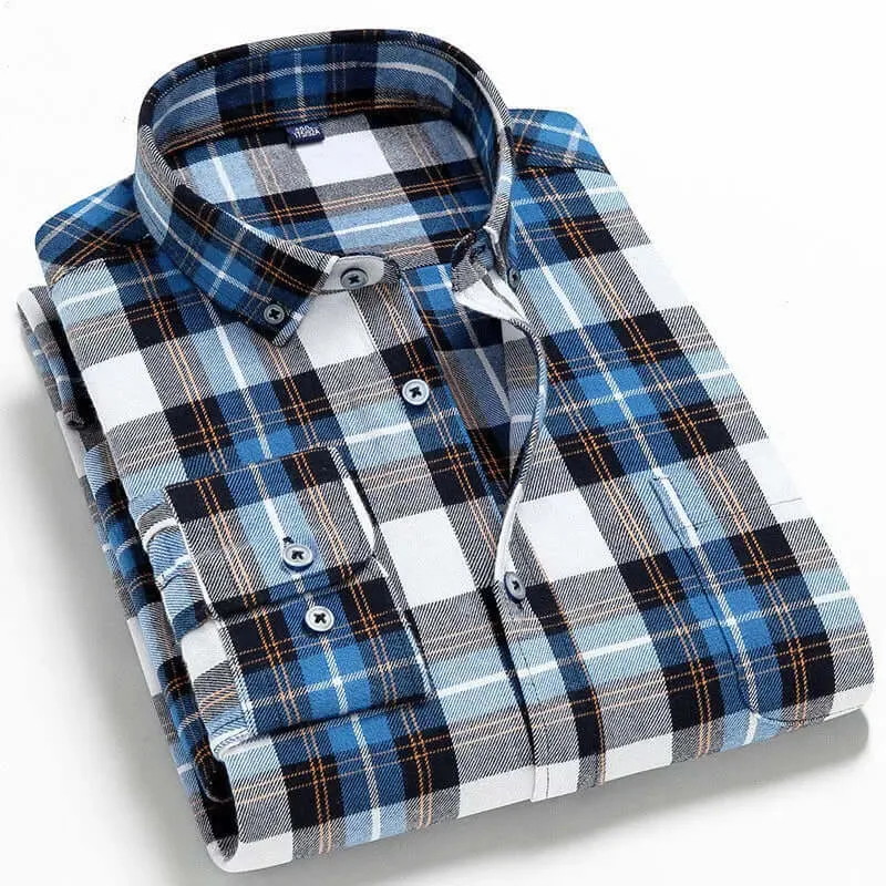 Casual All-match Plaid Long-sleeved Shirt Men