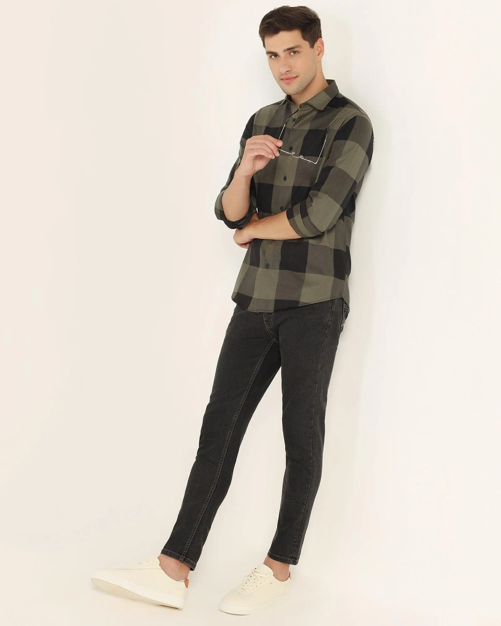 Casual Olive Check Shirt - Sienna