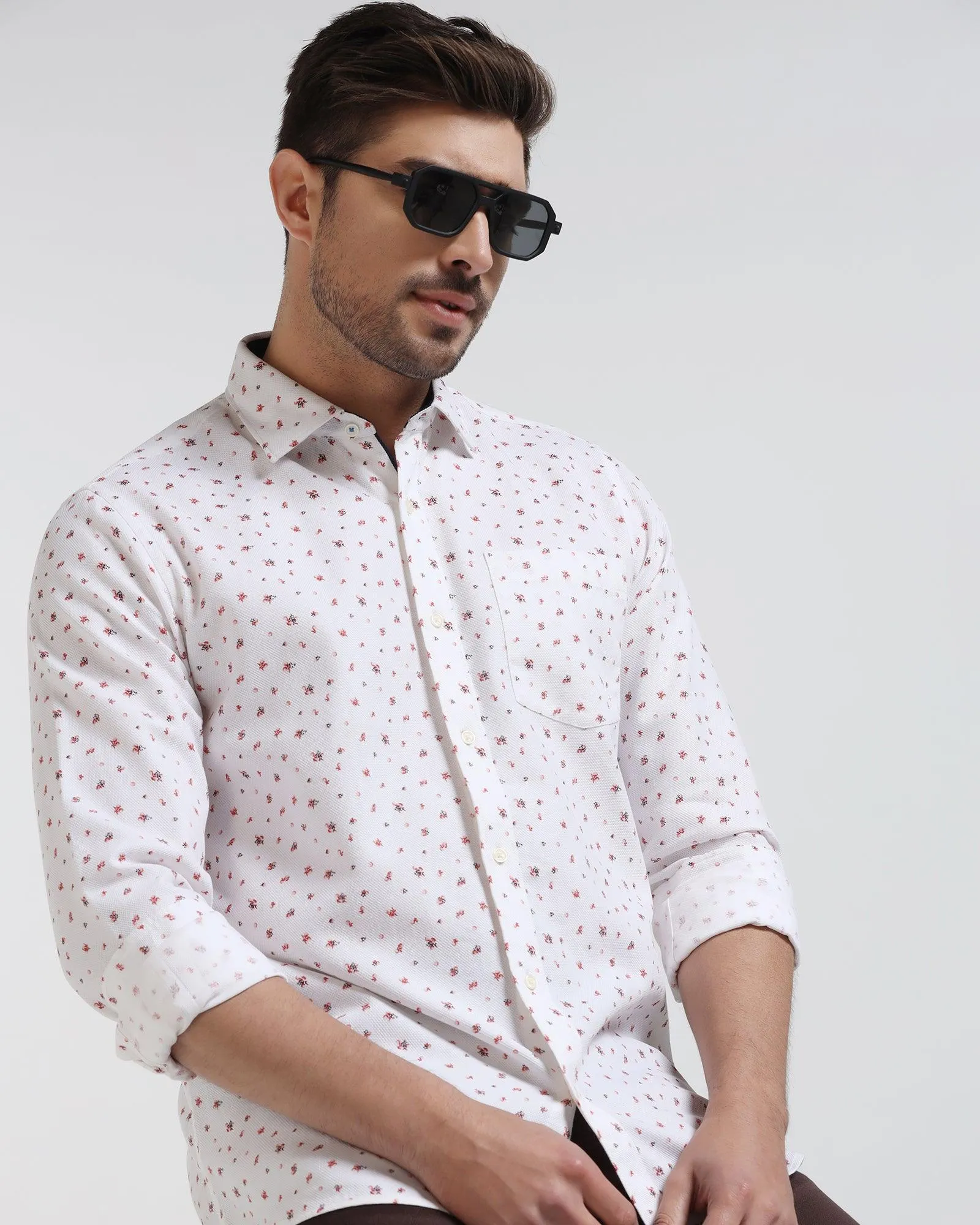 Casual White Printed Shirt - Rider