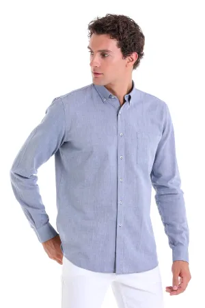 Comfort Fit Long Sleeve Cotton Light Navy Casual Shirt