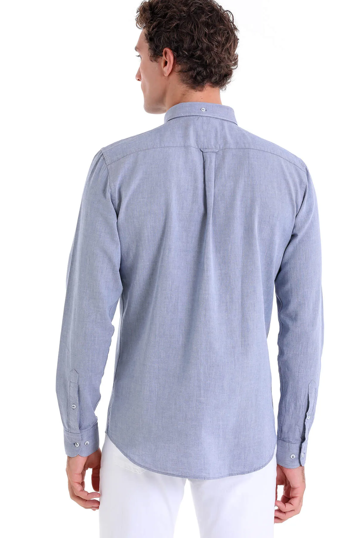 Comfort Fit Long Sleeve Cotton Light Navy Casual Shirt