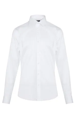 Comfort Fit Long Sleeve Cotton White Dress Shirt