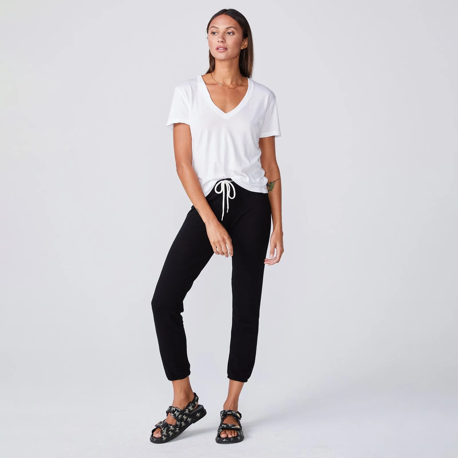 Cotton Modal Relaxed V Neck Tee - White