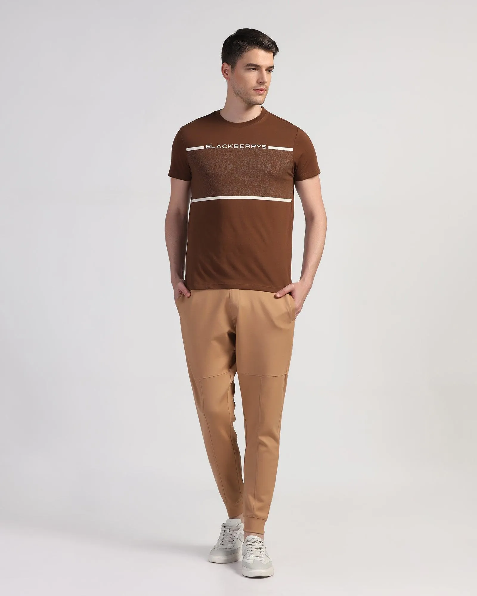 Crew Neck Brown Printed T-Shirt - Peak