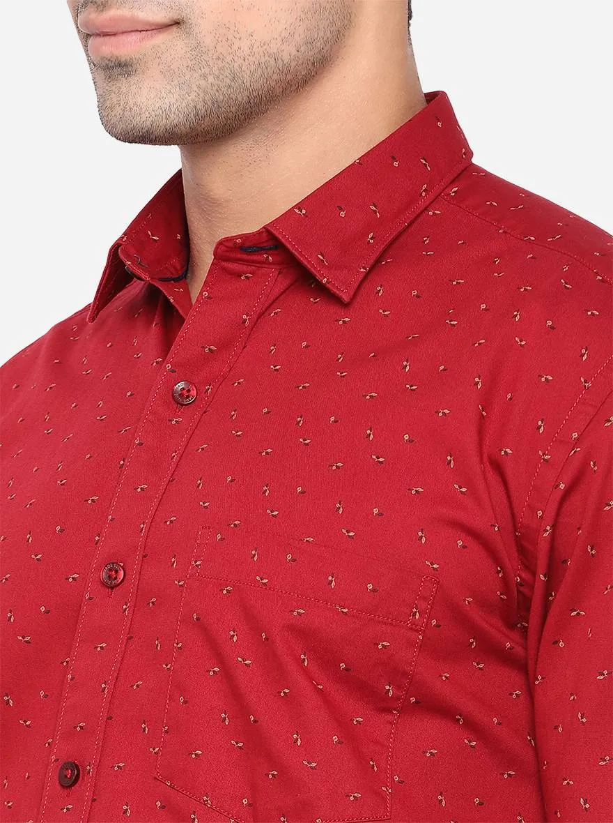 Deep Red Printed Slim Fit Casual Shirt | JadeBlue