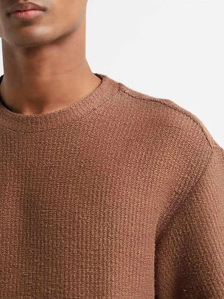 ETA Brown Ribbed Relaxed Fit T-Shirt