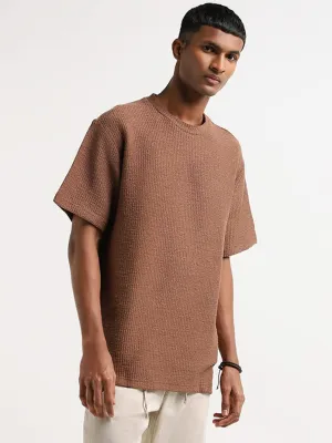 ETA Brown Ribbed Relaxed Fit T-Shirt