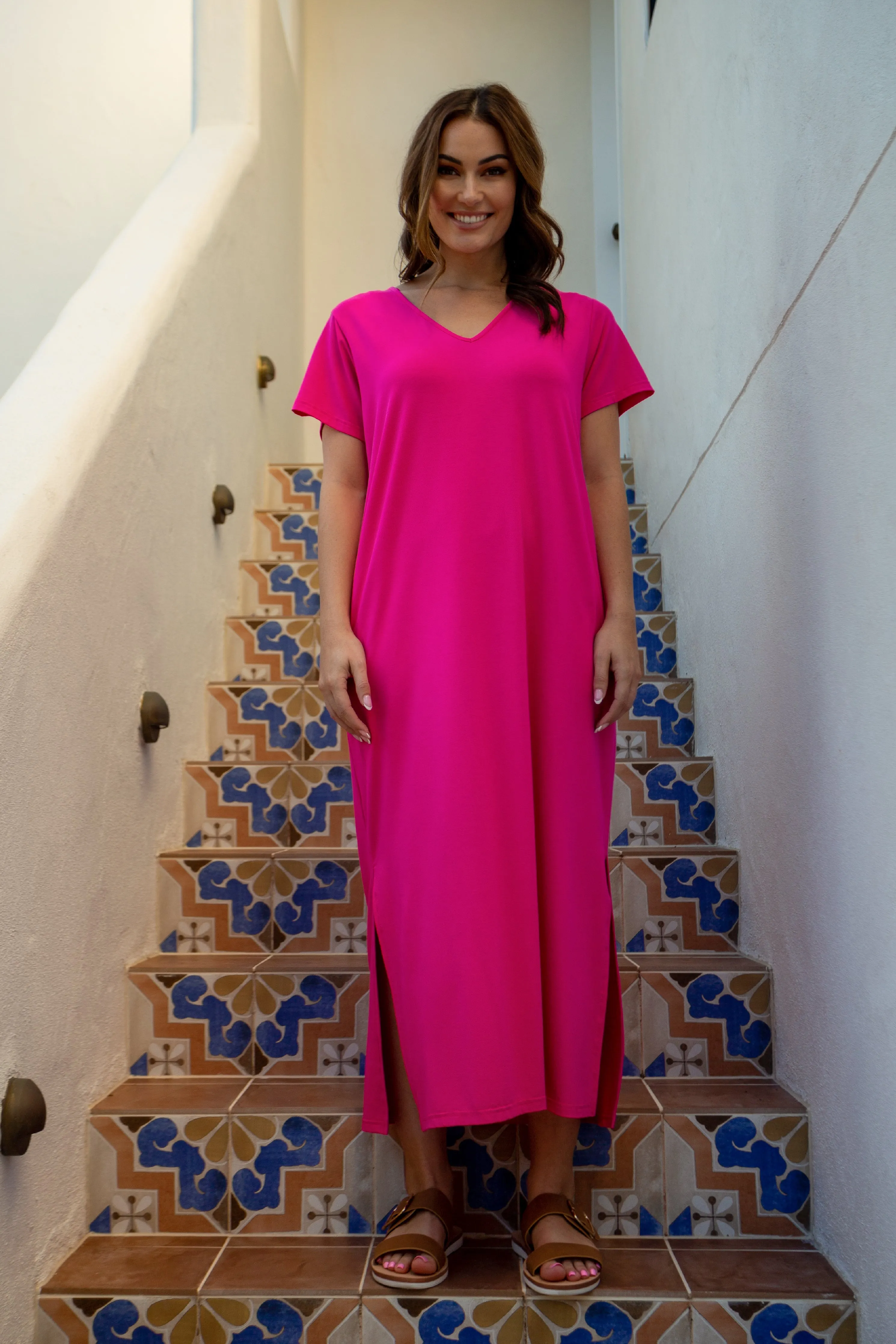 FINAL SALE T-Shirt Maxi Dress in Magenta