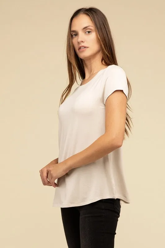 Flowy Round Hem Rayon Short Sleeve Top