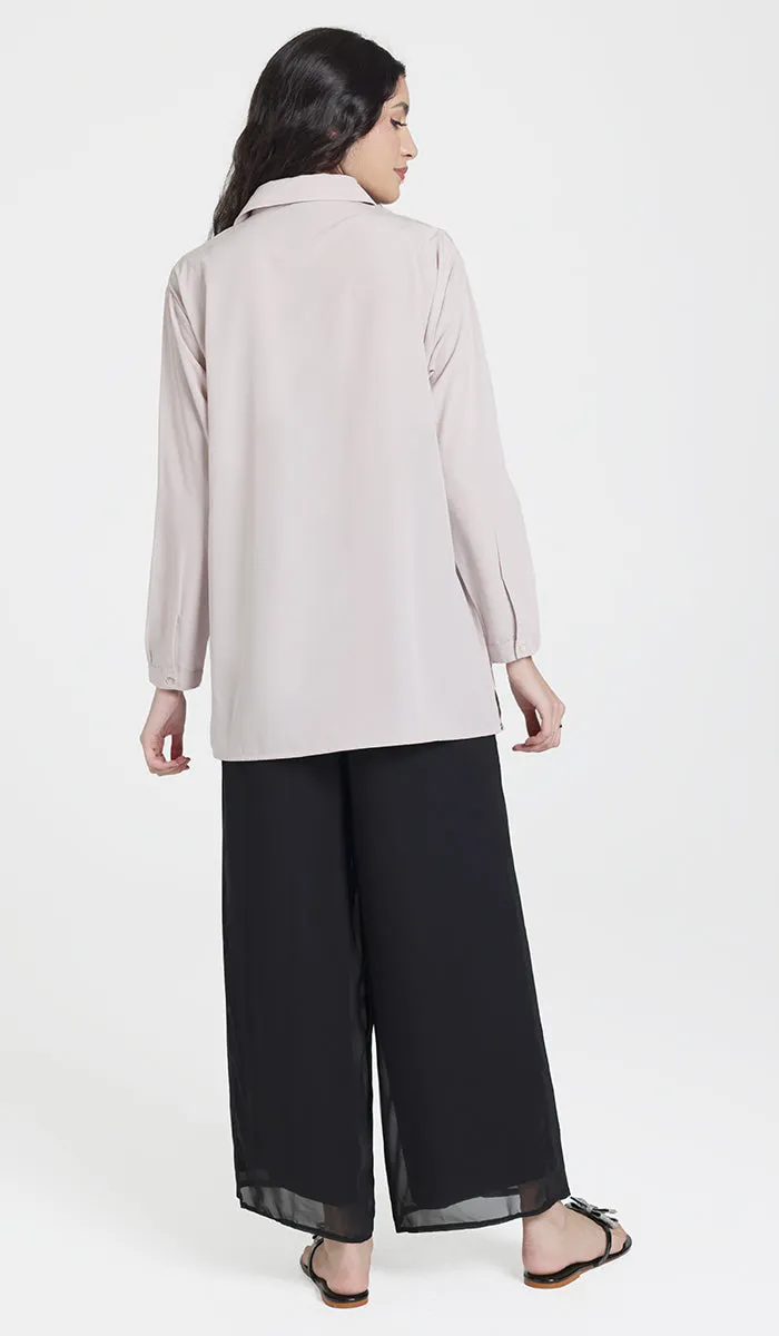 Hania Loose Button Down Shirt - Blush