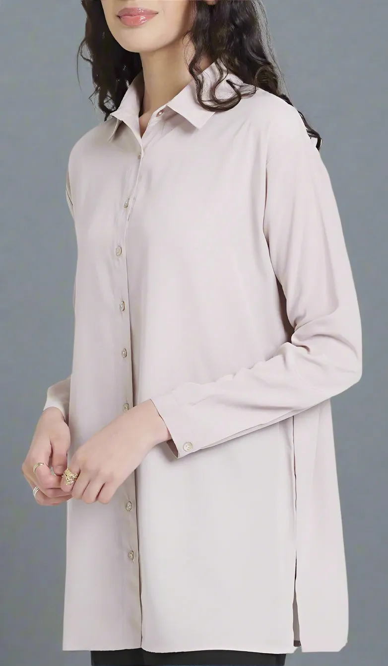 Hania Loose Button Down Shirt - Blush