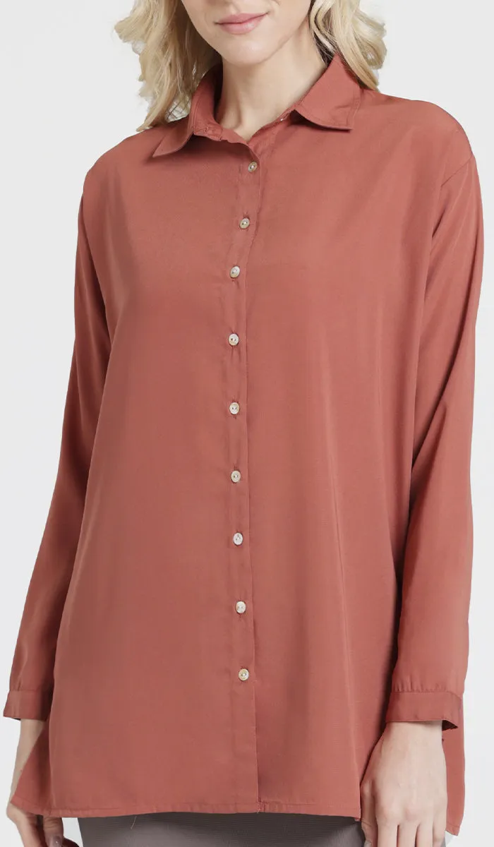 Hania Loose Button Down Shirt - Clay