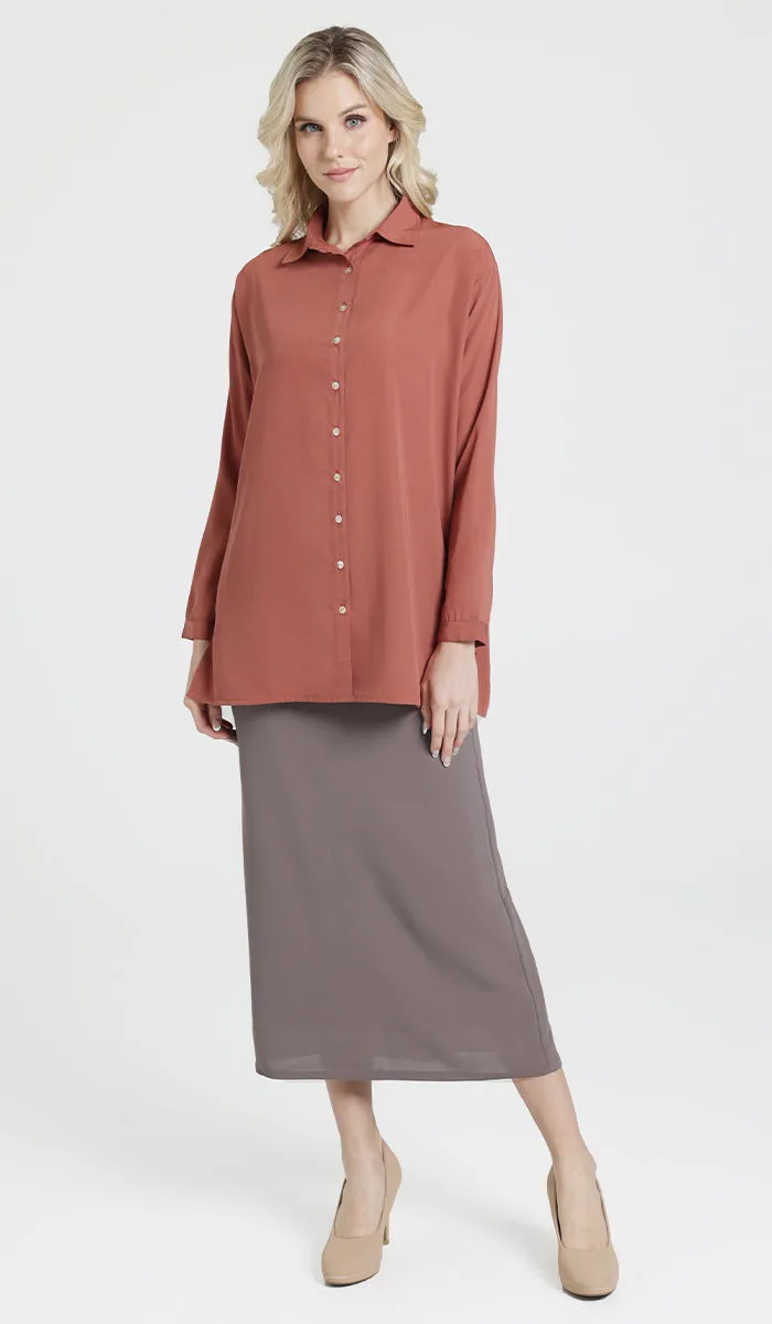 Hania Loose Button Down Shirt - Clay