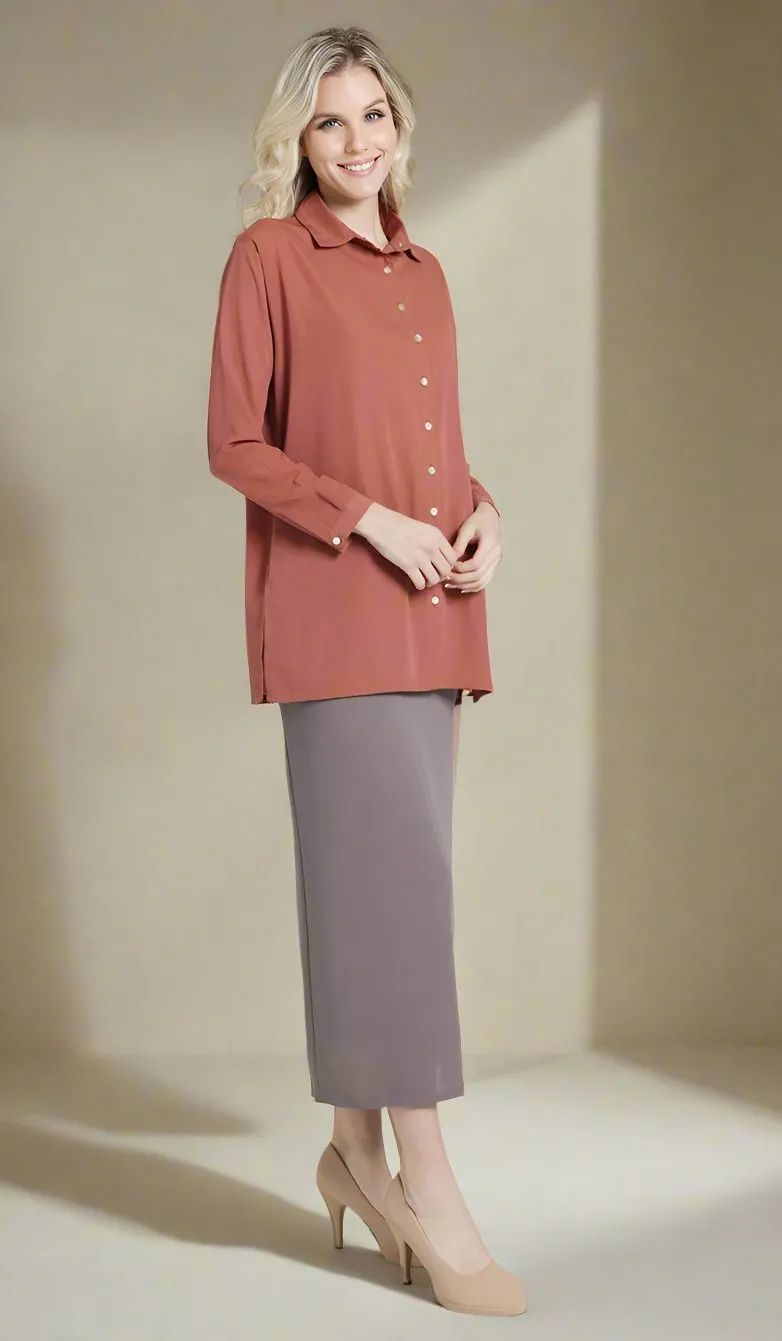 Hania Loose Button Down Shirt - Clay