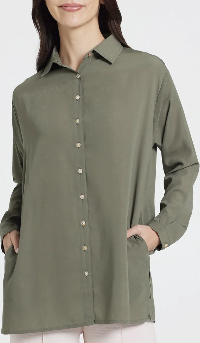 Hania Loose Button Down Shirt - Olive