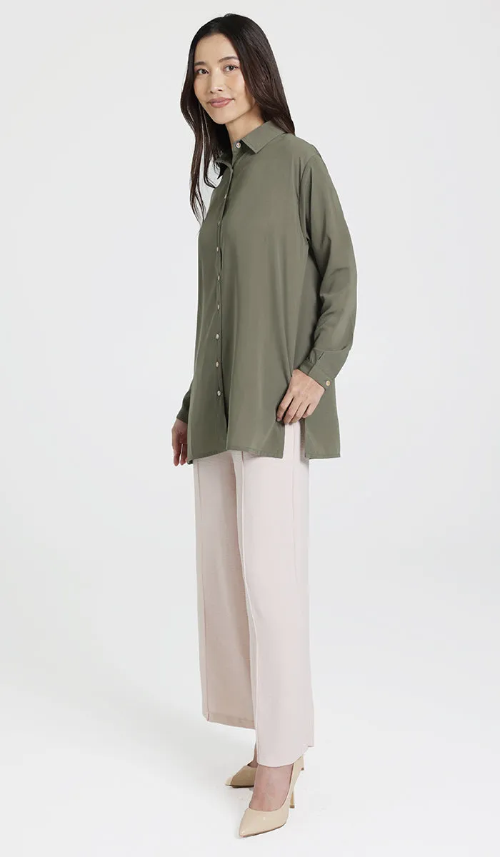 Hania Loose Button Down Shirt - Olive