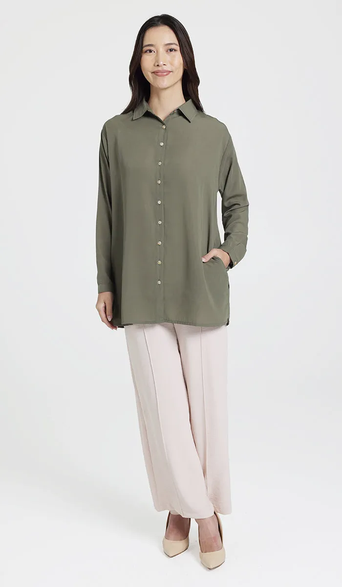 Hania Loose Button Down Shirt - Olive