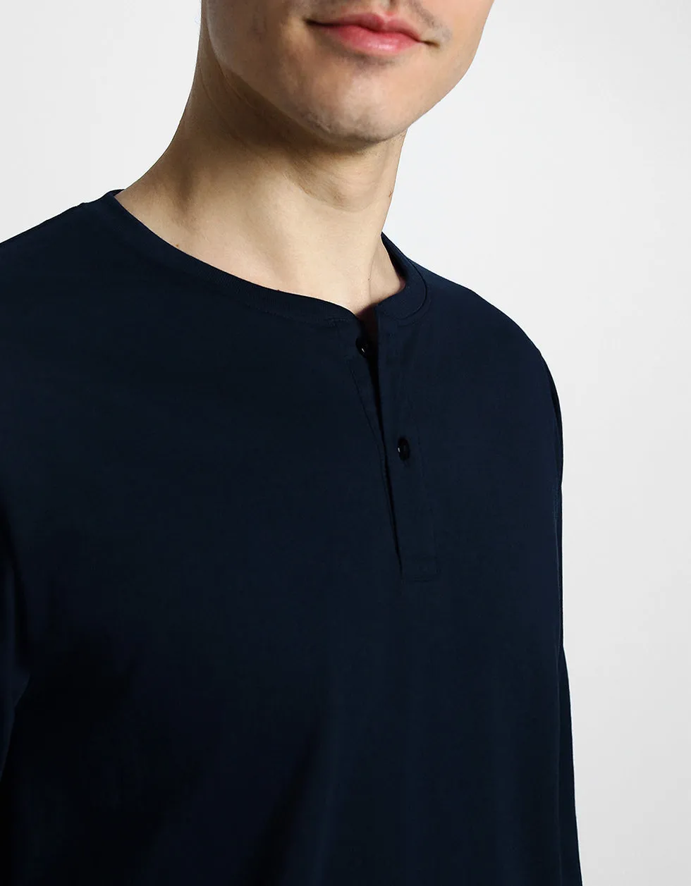 Henley Navy Solid Tshirt