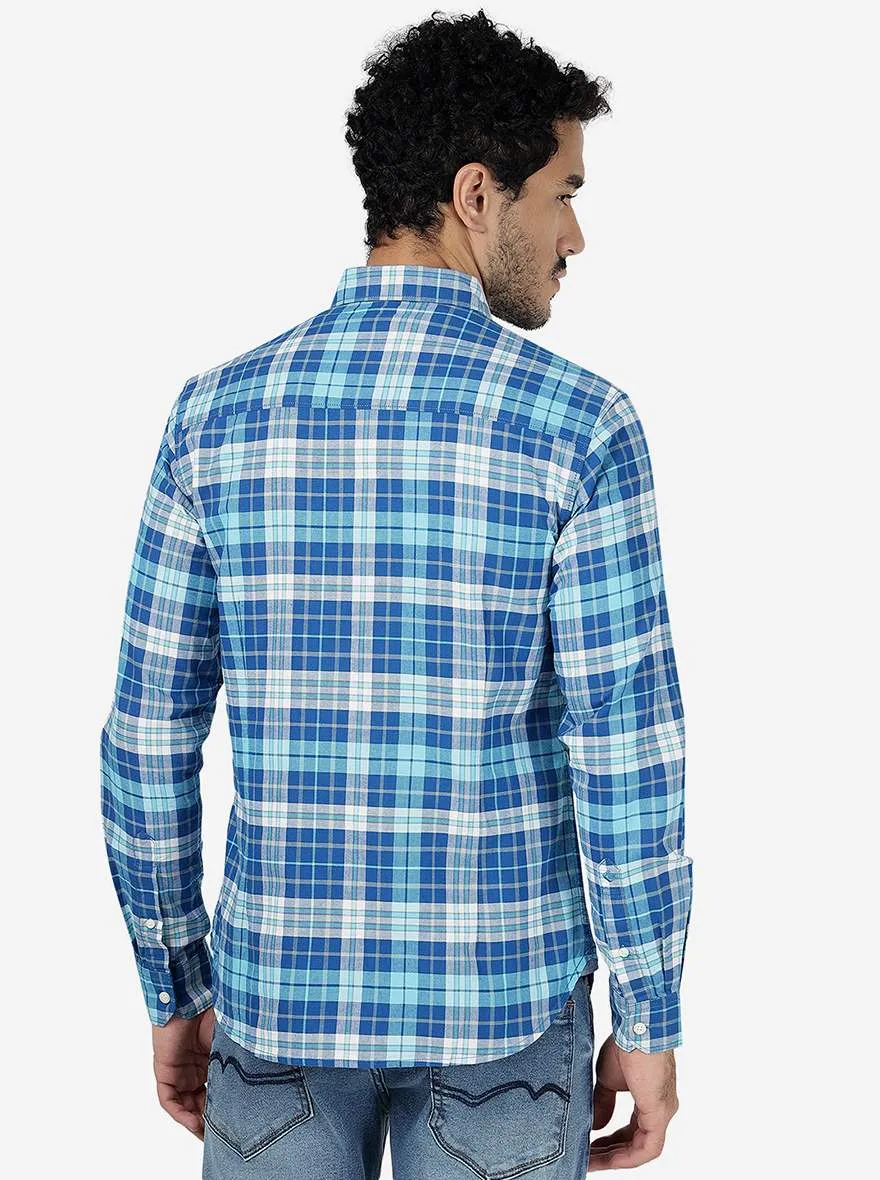 Imperial Blue Checked Slim Fit Casual Shirt | Greenfibre