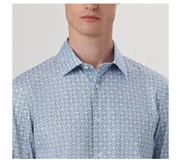 James Geometric OoohCotton Shirt in Air Blue by Bugatchi