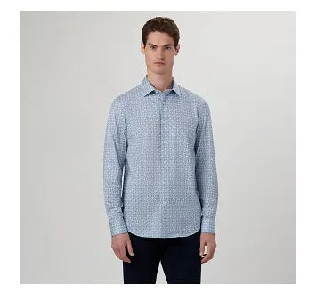 James Geometric OoohCotton Shirt in Air Blue by Bugatchi