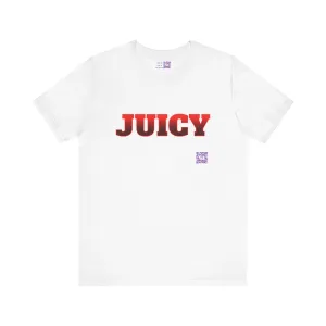 Juicy Graphic T-Shirt, Fun Bold Statement Tee, Eye-Catching Red Text Shirt, Trendy Summer Top