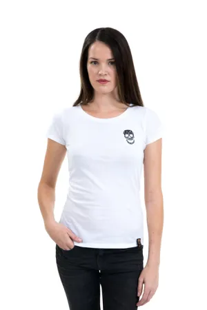 Ladies Fitted Black Skull White Tee