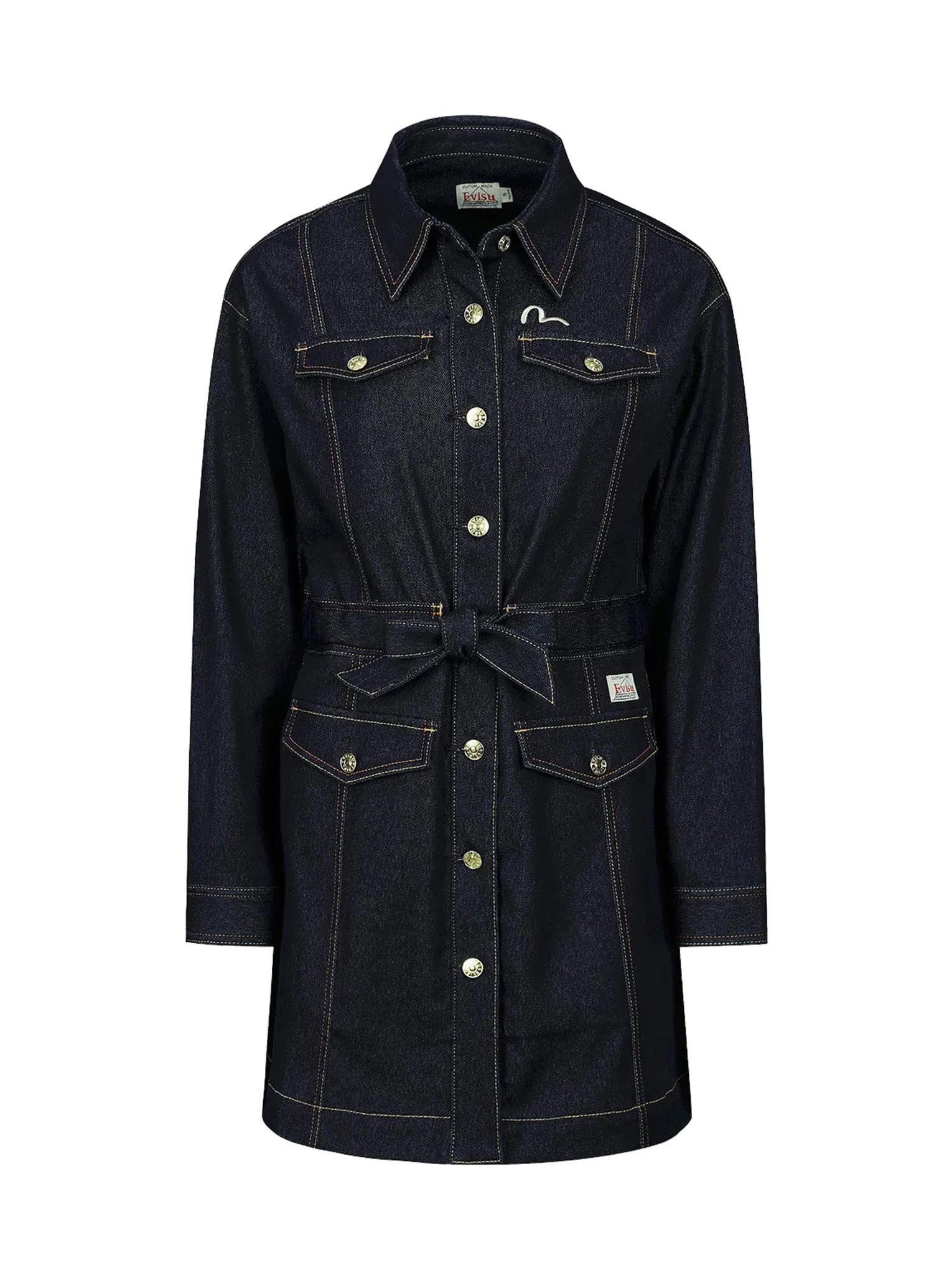 Logo Embroidery Denim Shirt Dress