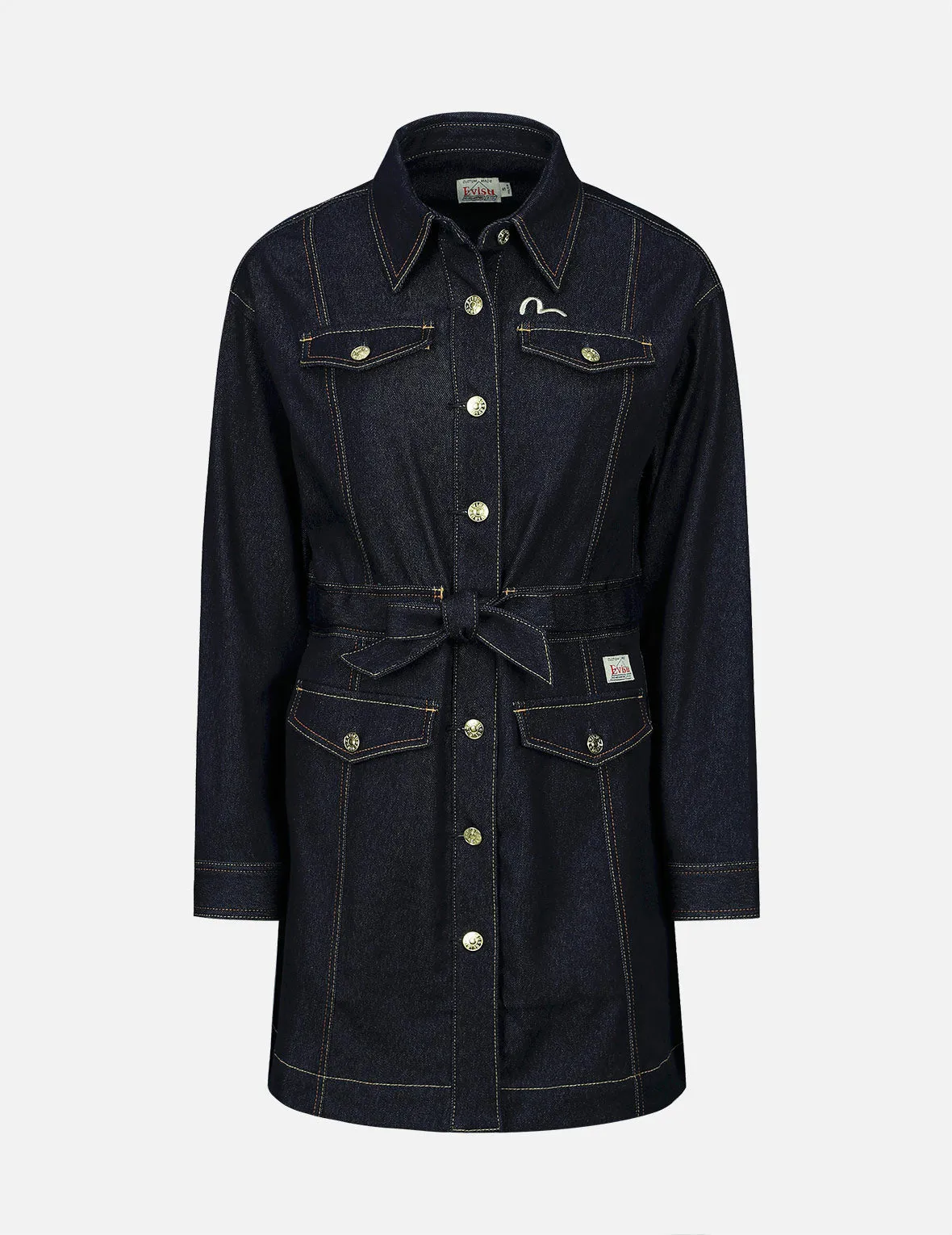 Logo Embroidery Denim Shirt Dress