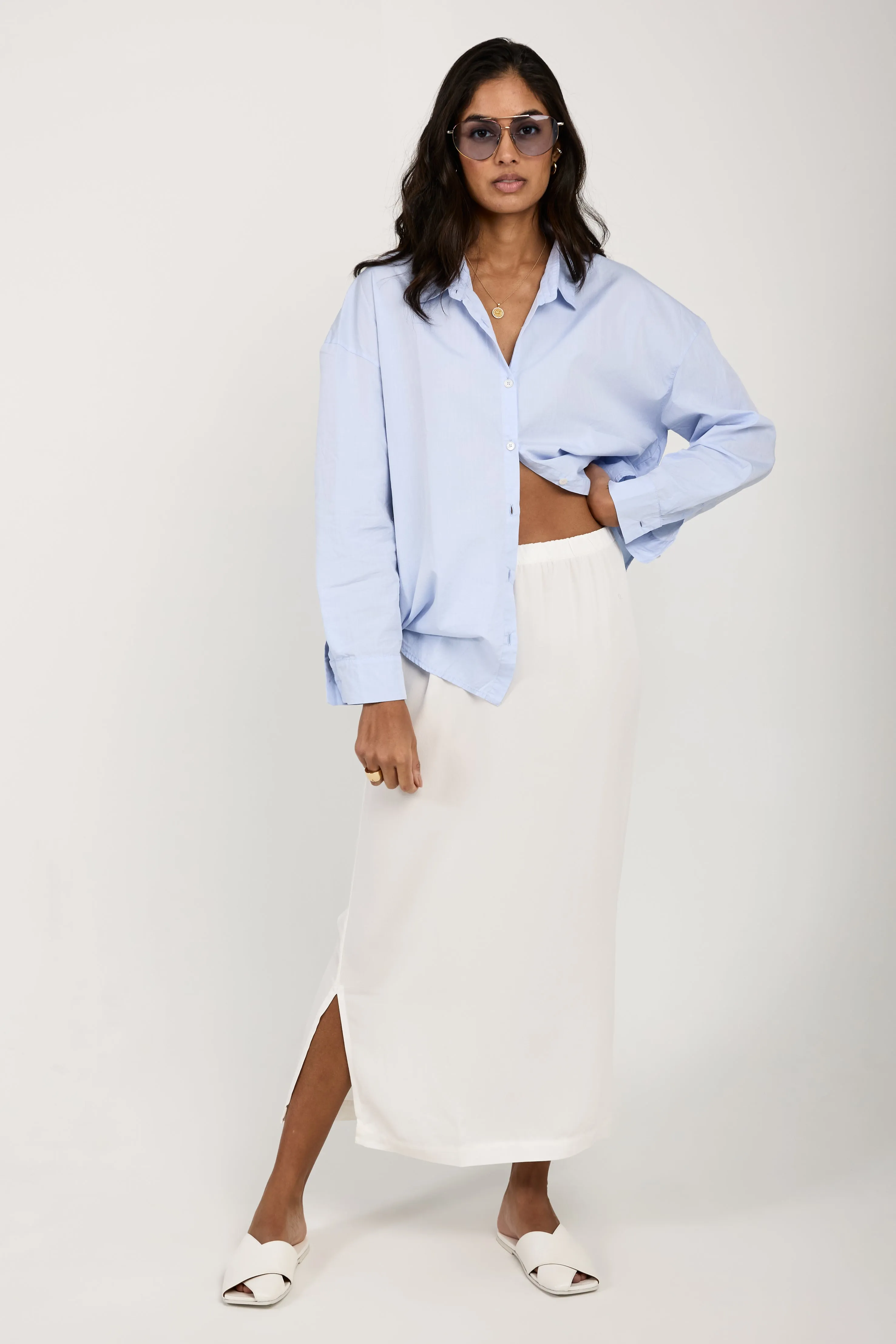 Long Sleeve Cotton Poplin Shirt in Dream