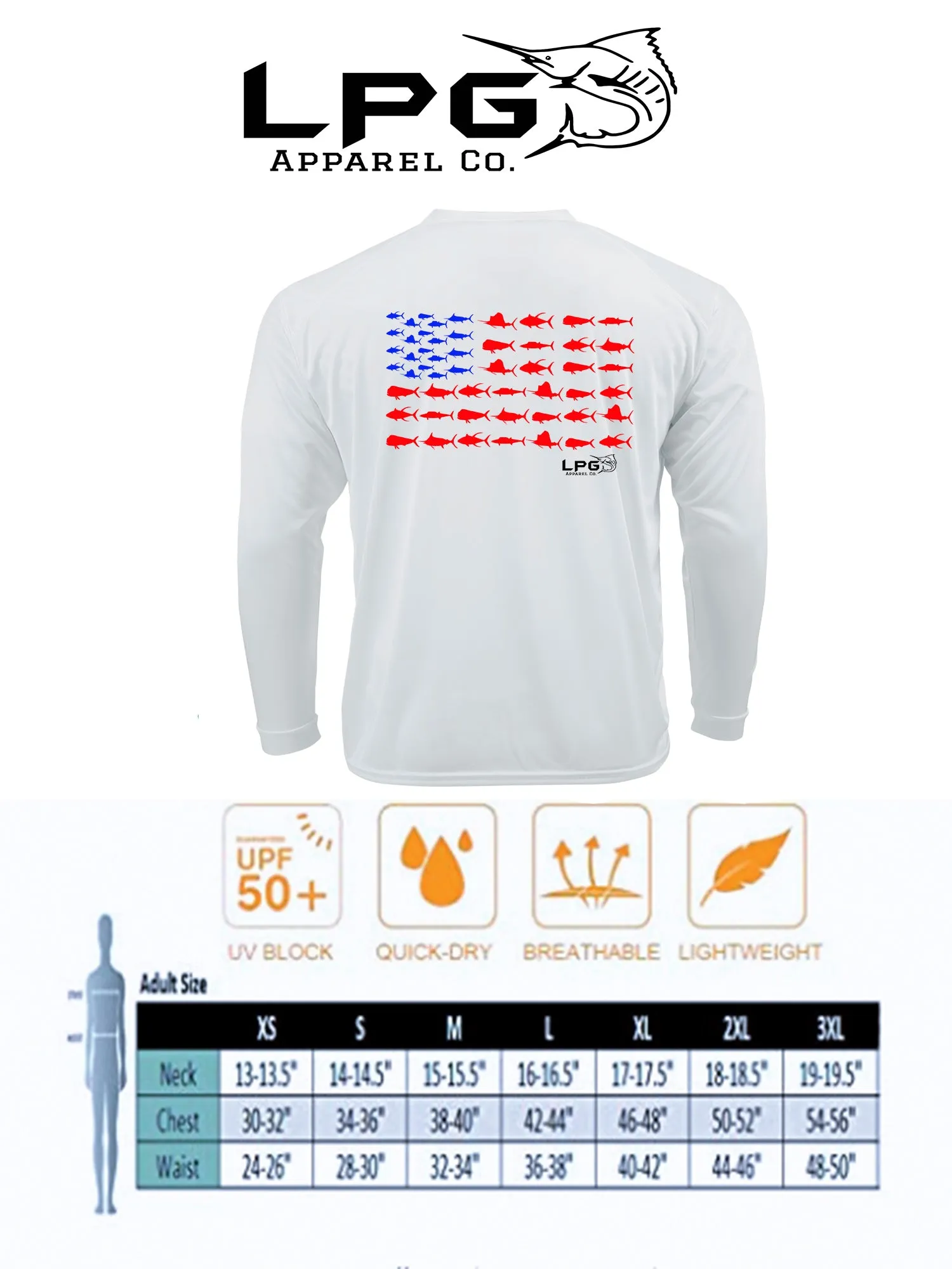 LPG Apparel Co. Bahama Flag Tag & Release Grunge Marlin LS Performance Dri-Fit UPF 50 Rashguard T-Shirt