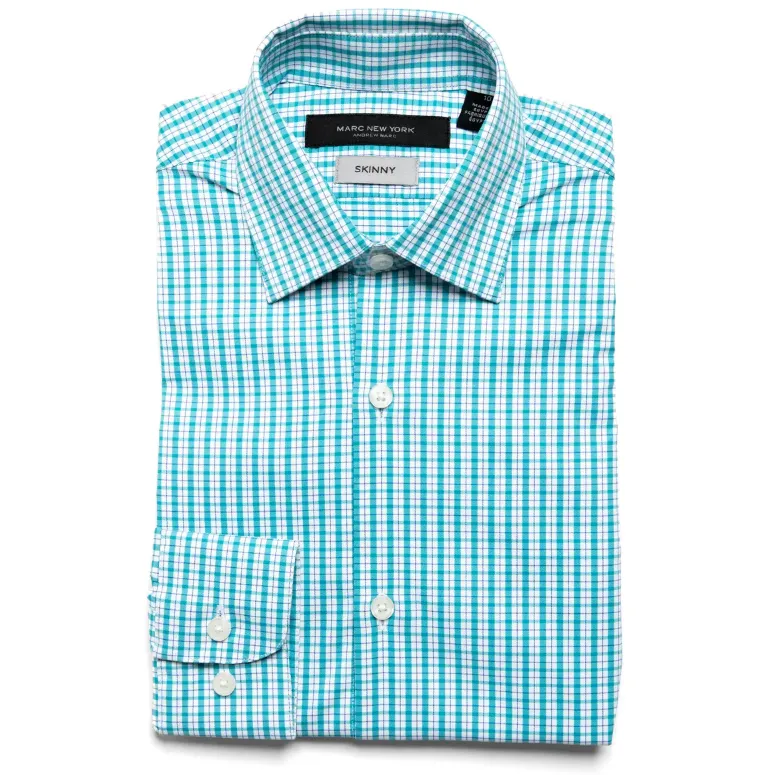 Marc New York Boys Skinny Teal/White Plaid Dress Shirt MBS0036