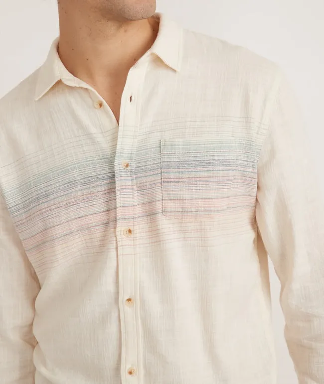 Marine Layer Long Sleeve Classic Stretch Selvage Shirt in Natural Multi Stripe