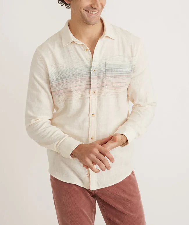 Marine Layer Long Sleeve Classic Stretch Selvage Shirt in Natural Multi Stripe