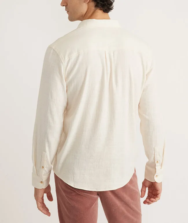 Marine Layer Long Sleeve Classic Stretch Selvage Shirt in Natural Multi Stripe