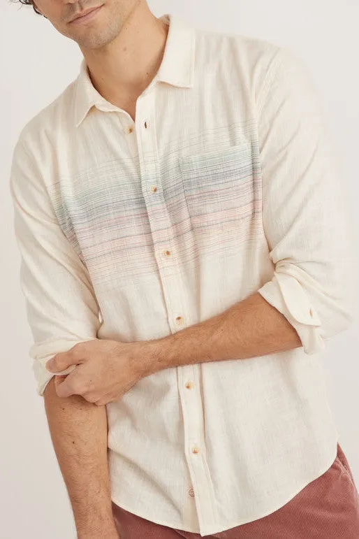 Marine Layer Long Sleeve Classic Stretch Selvage Shirt in Natural Multi Stripe